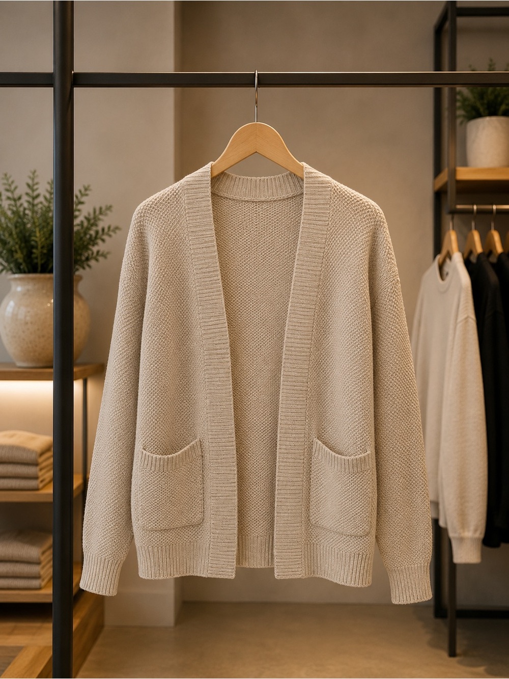 Express Cream Open-Front Knit Cardigan